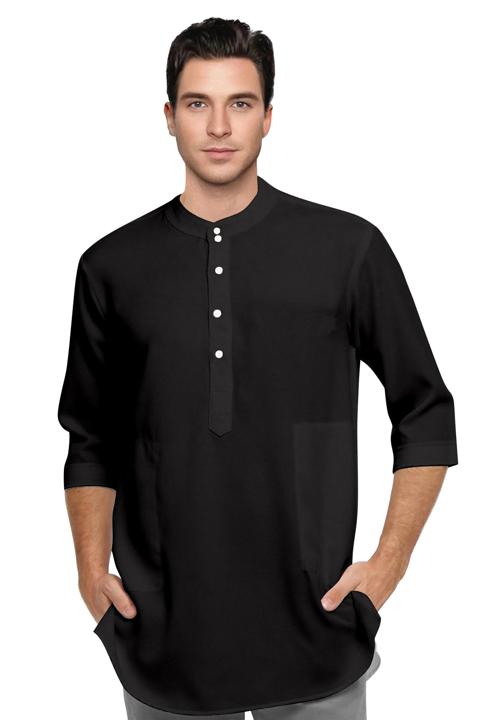 Baju Koko Kurta Pria Polos Tangan Panjang Kancing Depan Model Trendy