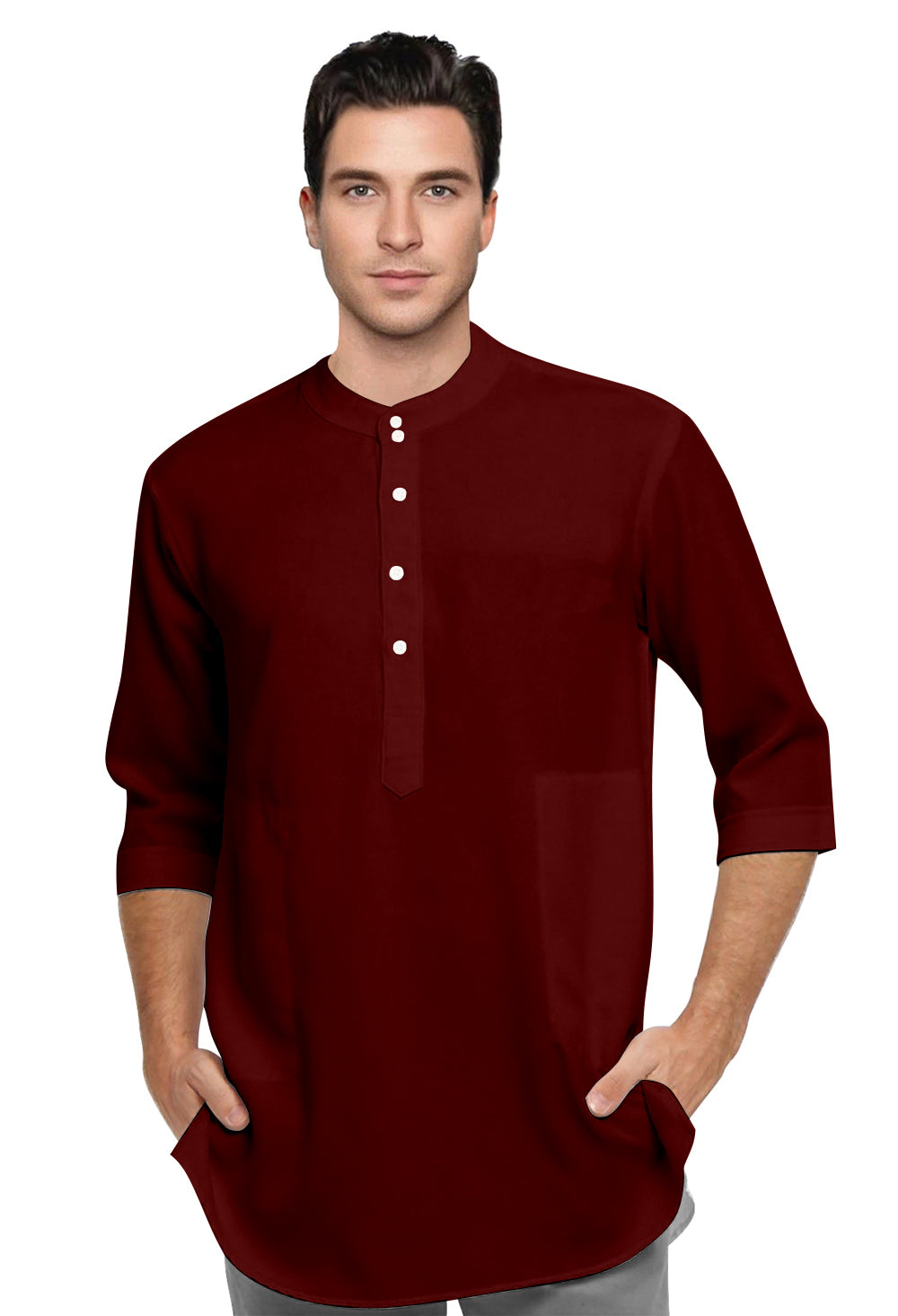 Baju Koko Kurta Pria Polos Tangan Panjang Kancing Depan Model Trendy