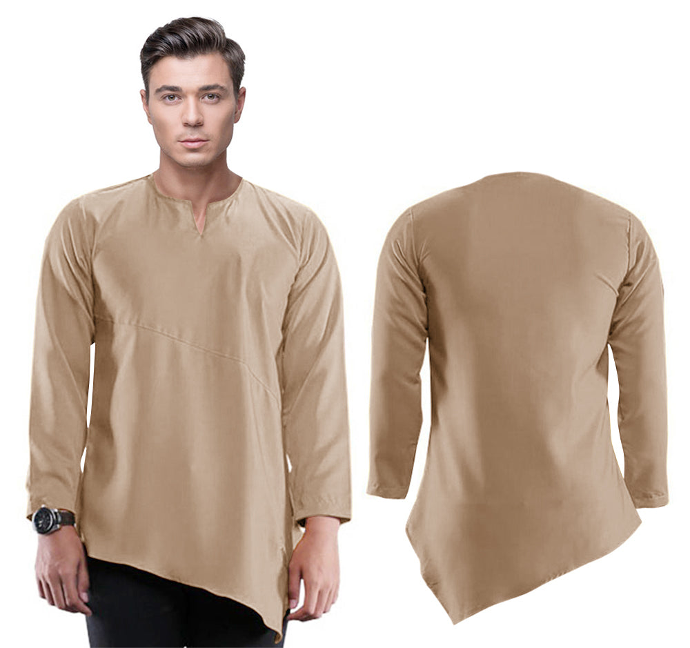 Baju Koko Kurta Pria Kerah V Cut Style Polos Tangan Panjang