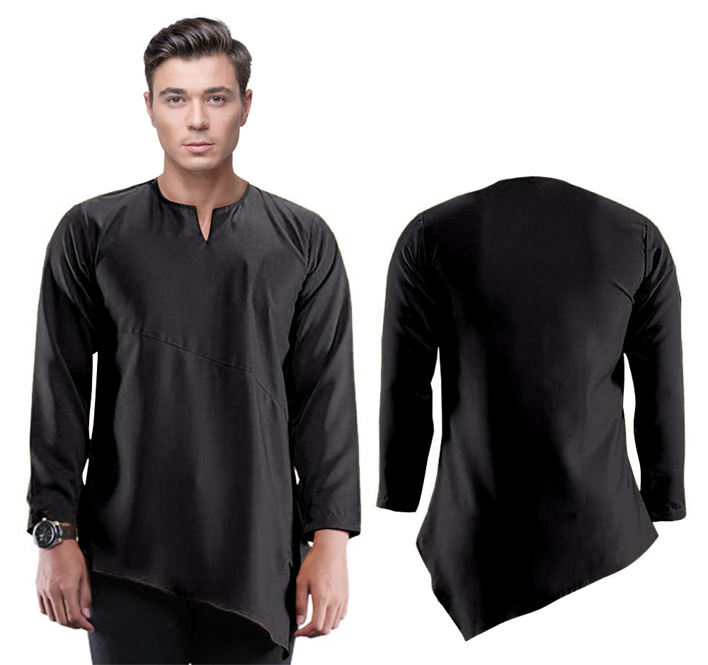 Baju Koko Kurta Pria Kerah V Cut Style Polos Tangan Panjang