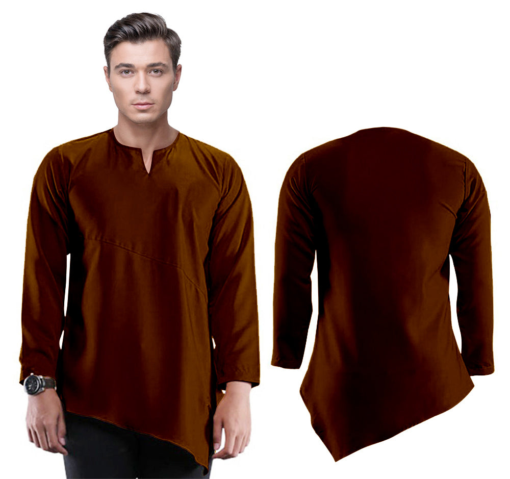 Baju Koko Kurta Pria Kerah V Cut Style Polos Tangan Panjang