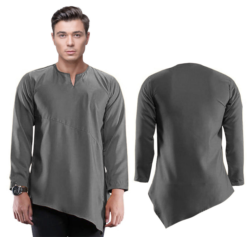 Baju Koko Kurta Pria Kerah V Cut Style Polos Tangan Panjang