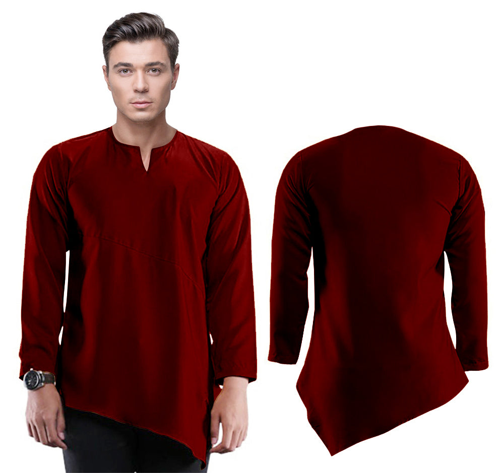Baju Koko Kurta Pria Kerah V Cut Style Polos Tangan Panjang