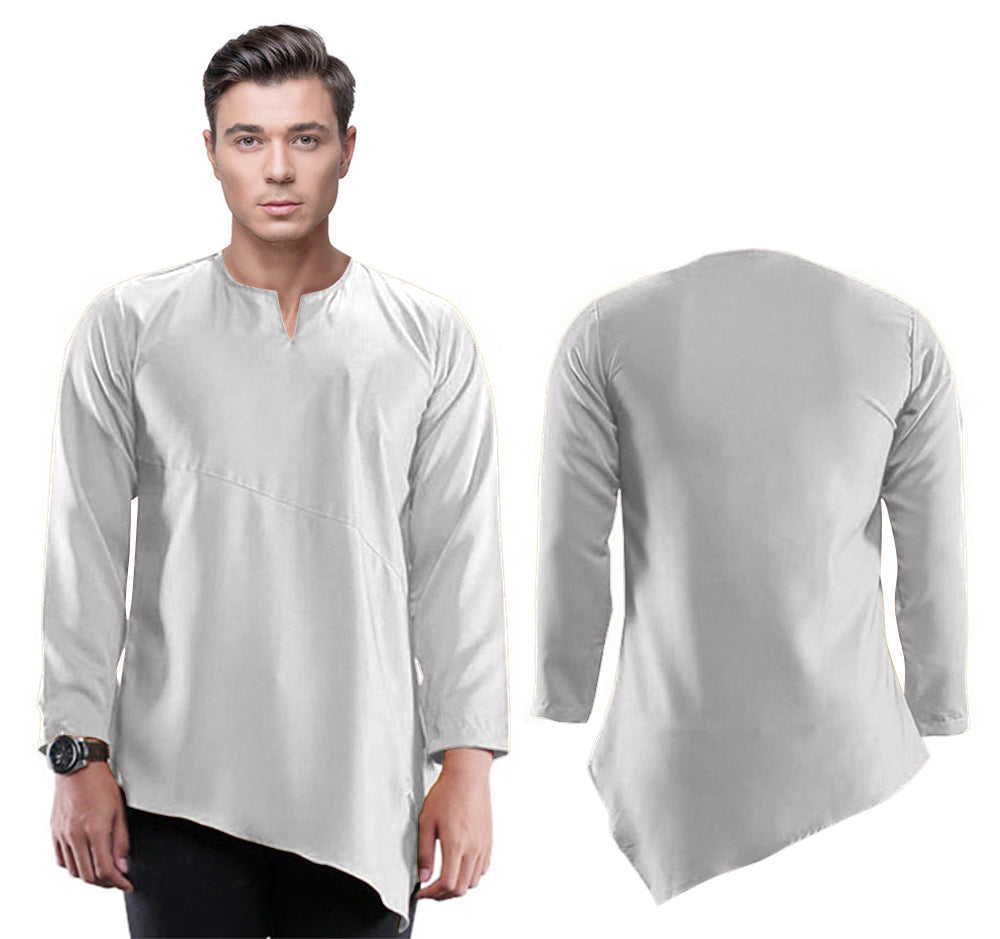 Baju Koko Kurta Pria Kerah V Cut Style Polos Tangan Panjang