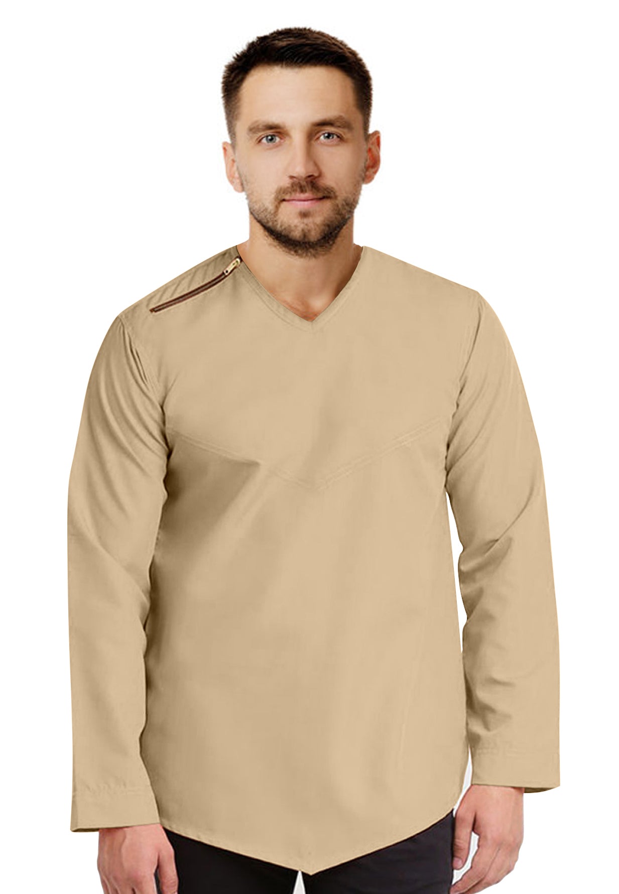 Kurta Muslim Baju Koko Pria Sleting Bahu Motif Polos Tangan Panjang