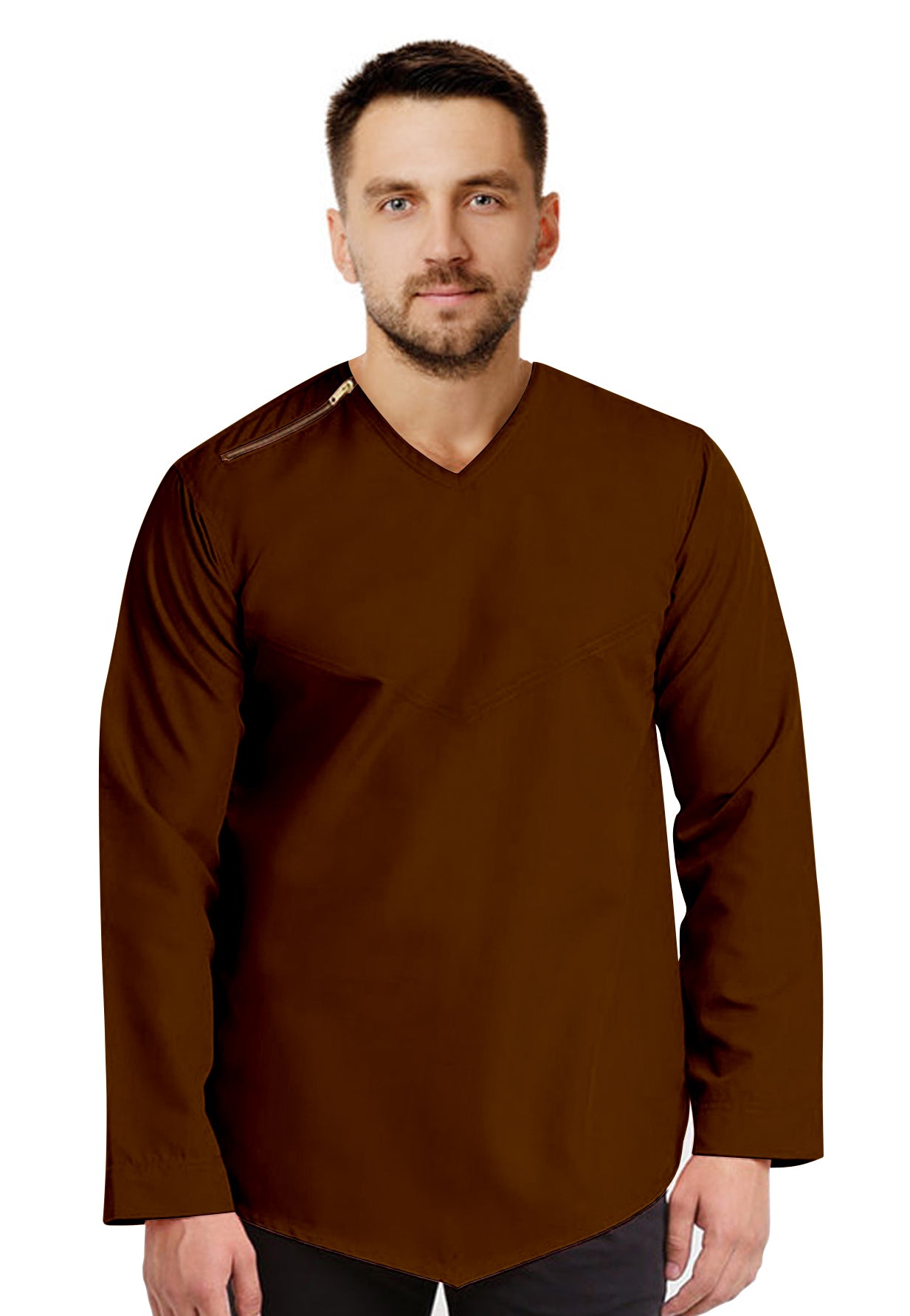 Kurta Muslim Baju Koko Pria Sleting Bahu Motif Polos Tangan Panjang
