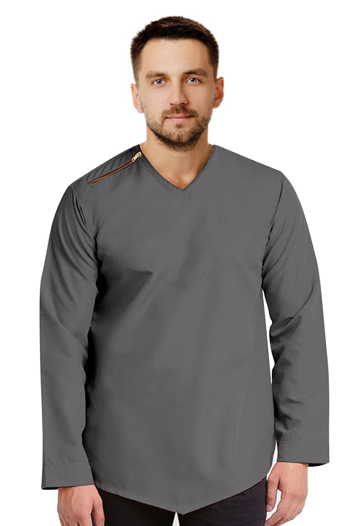 Kurta Muslim Baju Koko Pria Sleting Bahu Motif Polos Tangan Panjang