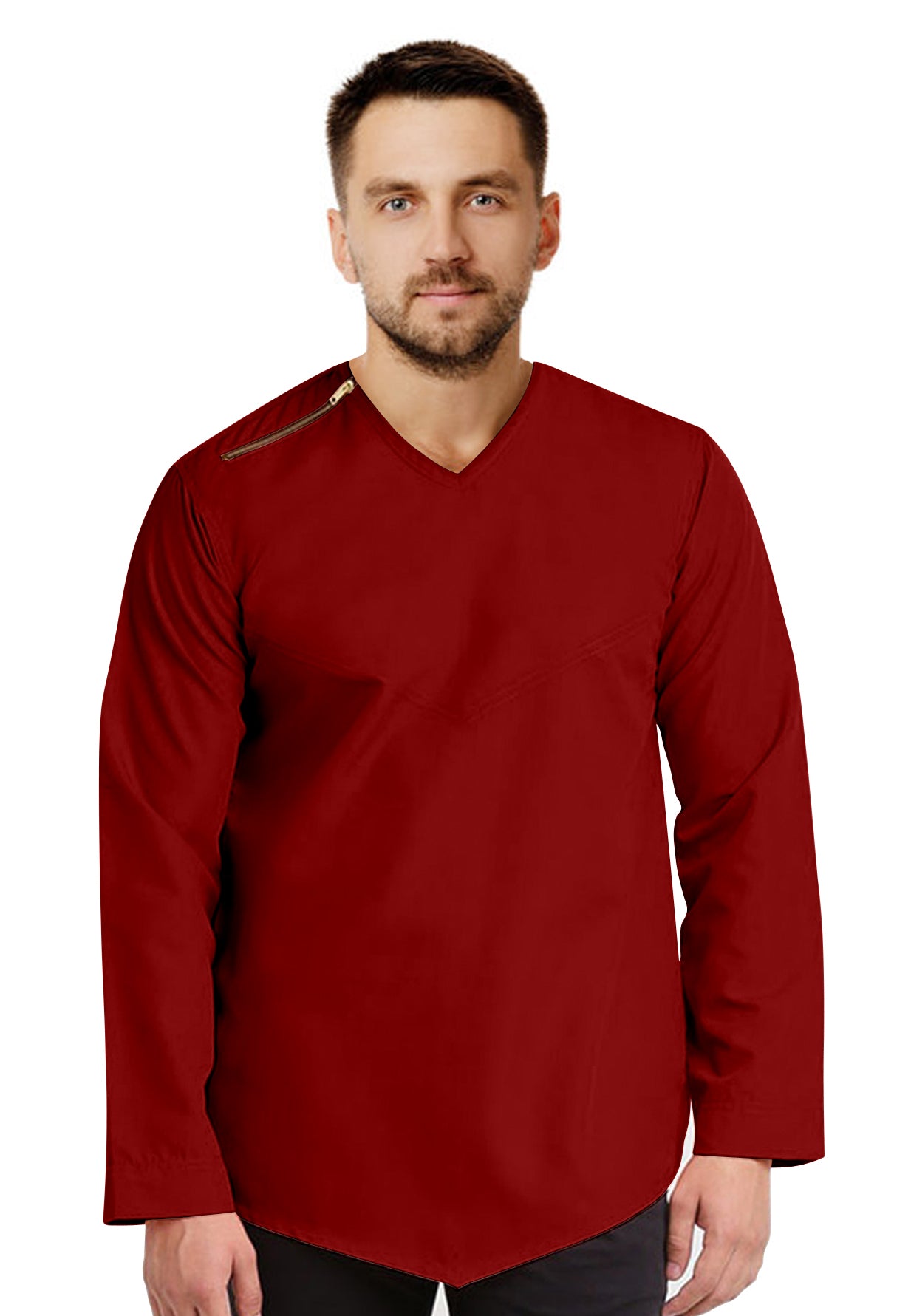 Kurta Muslim Baju Koko Pria Sleting Bahu Motif Polos Tangan Panjang