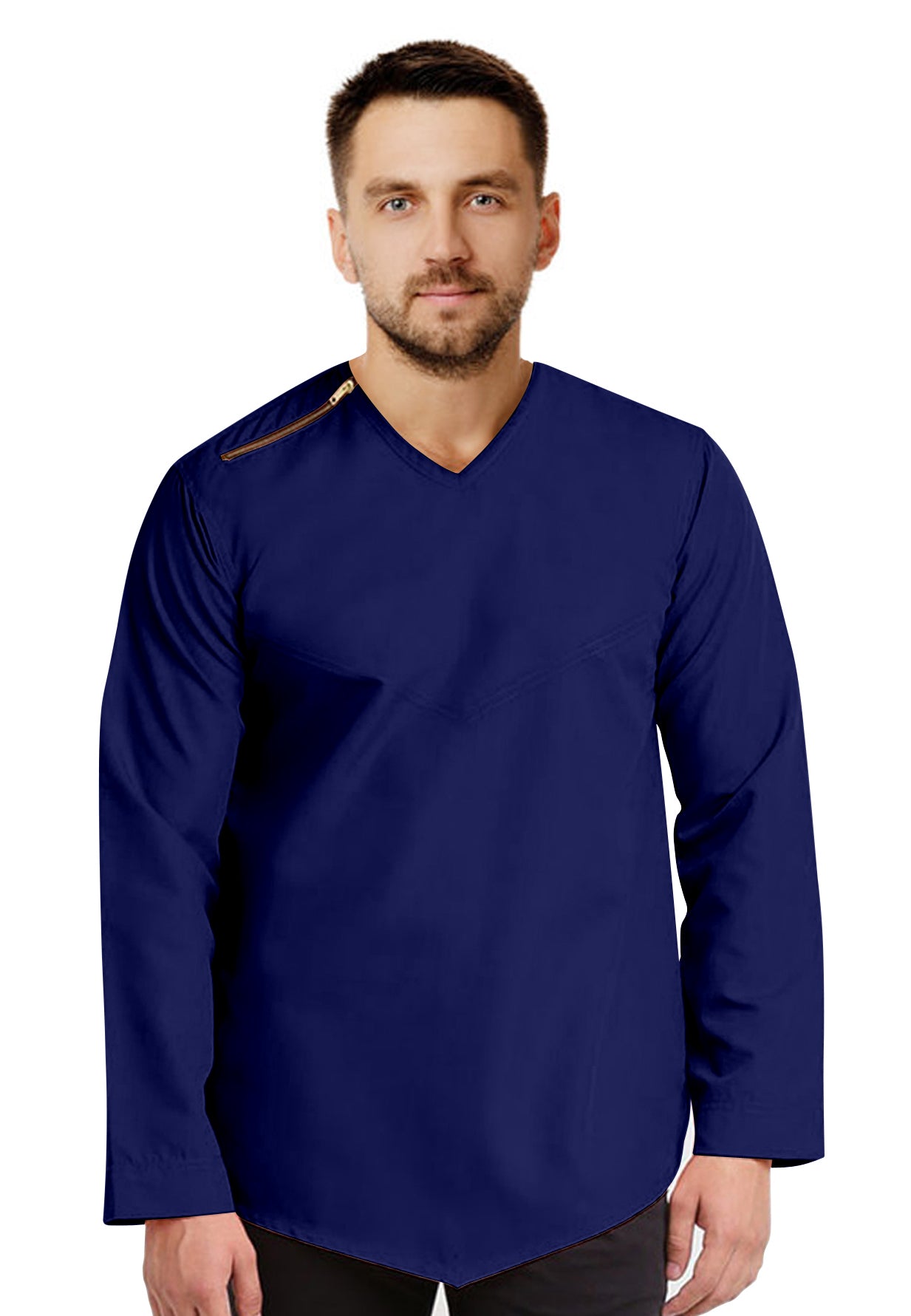 Kurta Muslim Baju Koko Pria Sleting Bahu Motif Polos Tangan Panjang