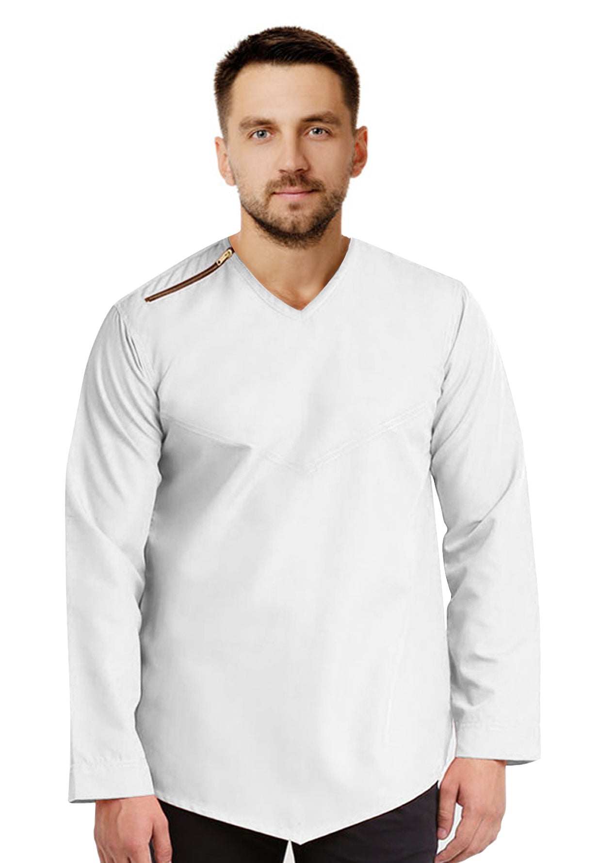 Kurta Muslim Baju Koko Pria Sleting Bahu Motif Polos Tangan Panjang