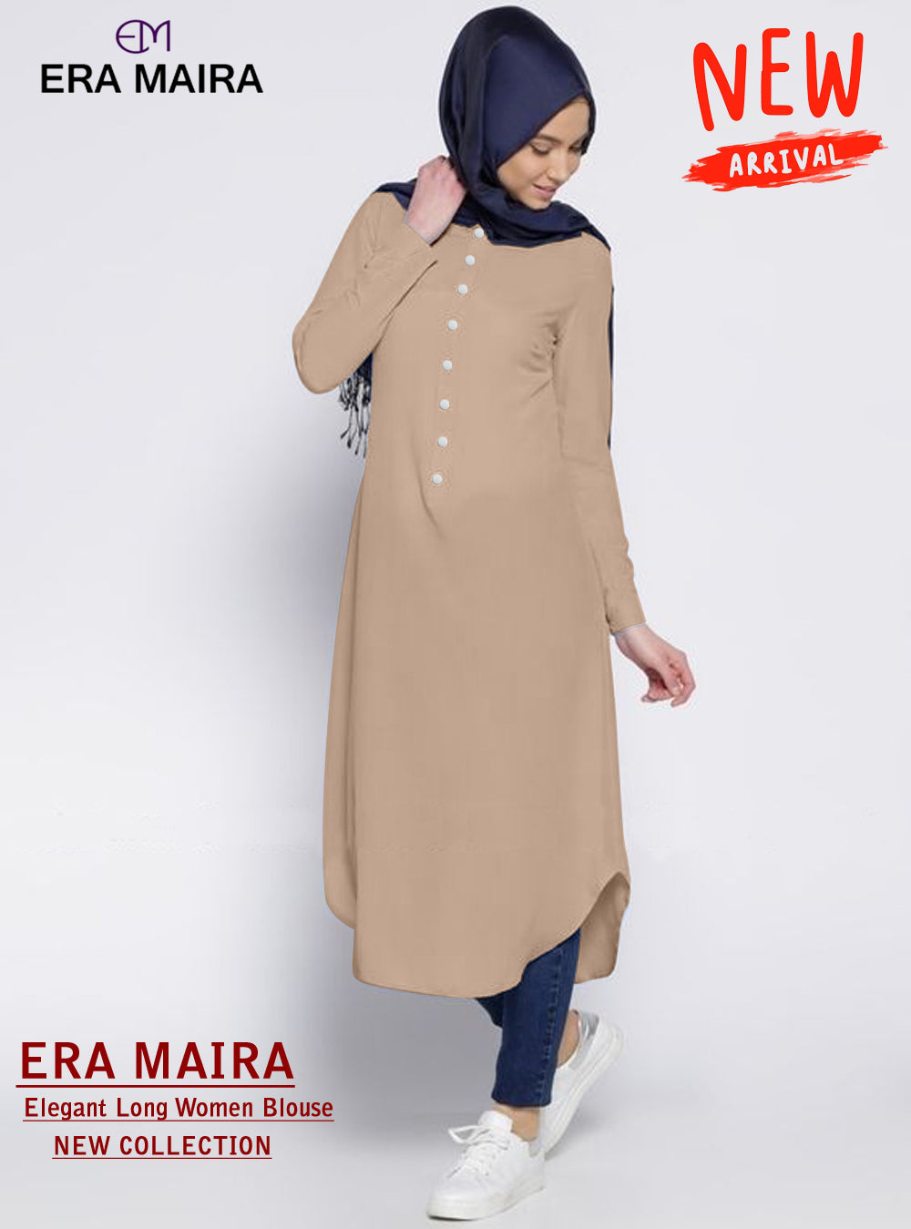 Long Blouse Kancing Setengah, Fashion Wanita