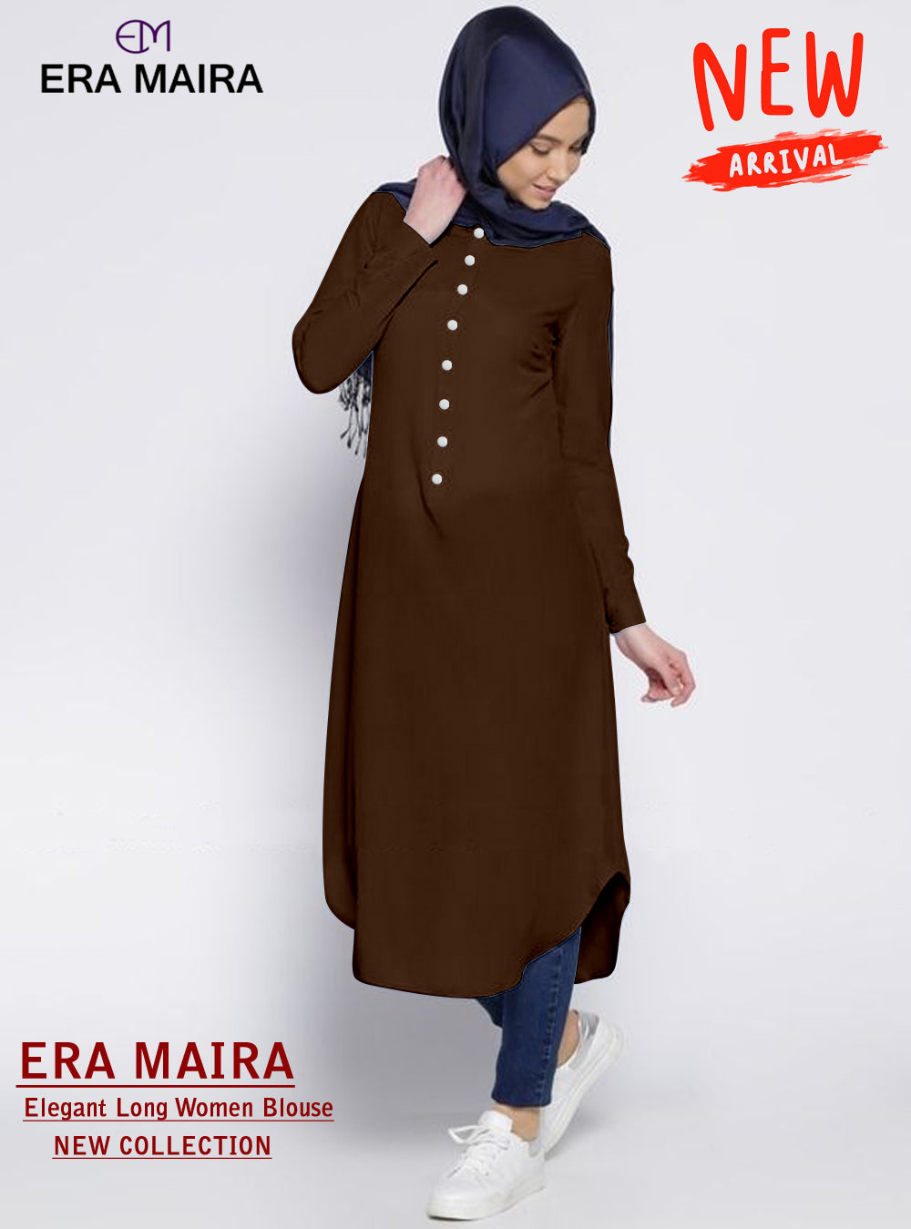 Long Blouse Kancing Setengah, Fashion Wanita