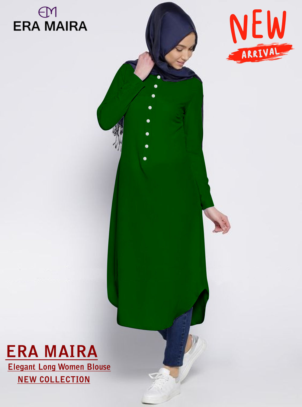 Long Blouse Kancing Setengah, Fashion Wanita