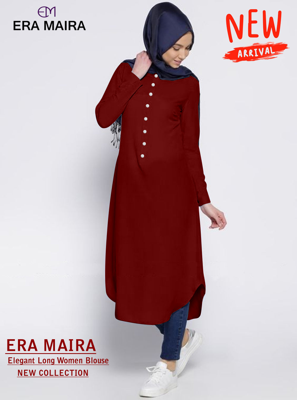 Long Blouse Kancing Setengah, Fashion Wanita