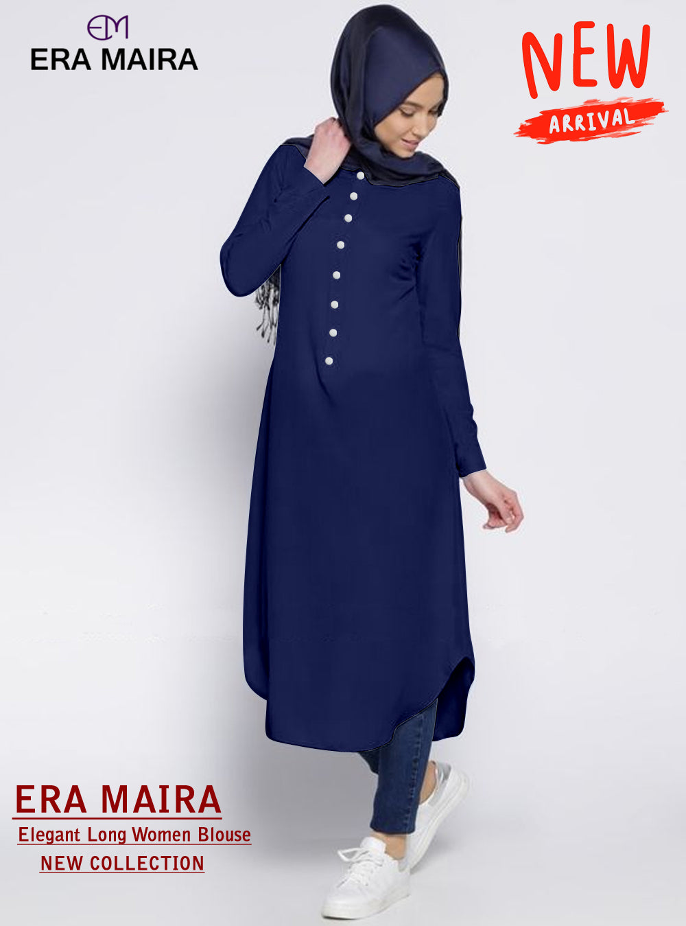 Long Blouse Kancing Setengah, Fashion Wanita