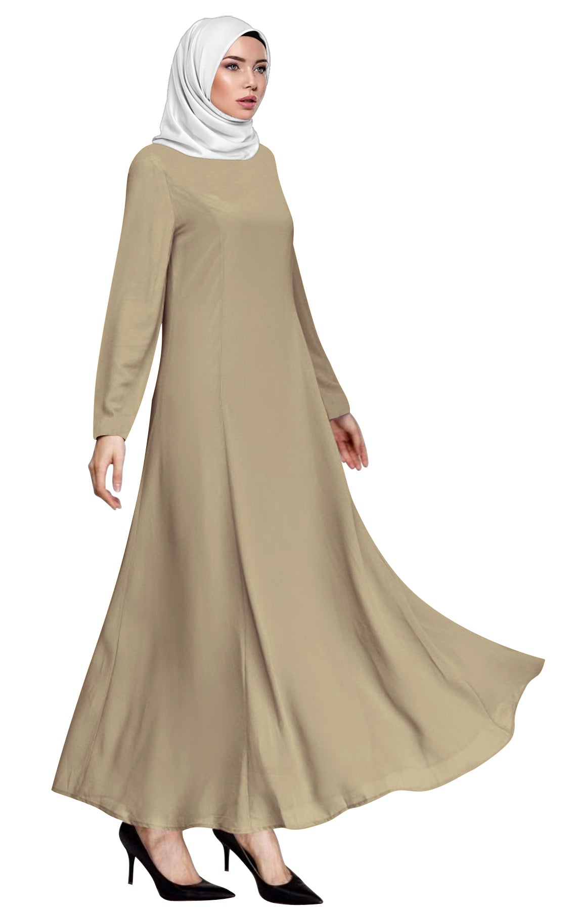 Long Gamis Abaya Dress Polos Tangan Panjang Bawah Besar