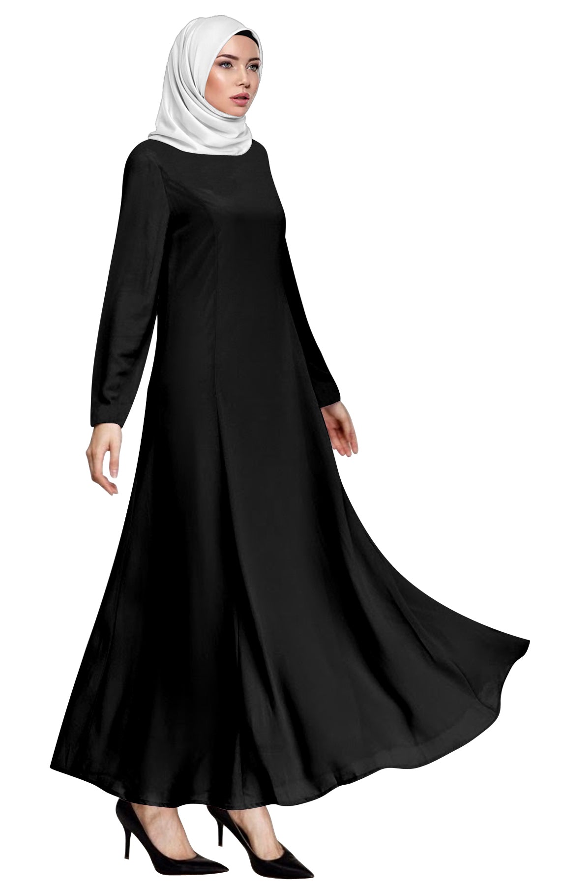 Long Gamis Abaya Dress Polos Tangan Panjang Bawah Besar