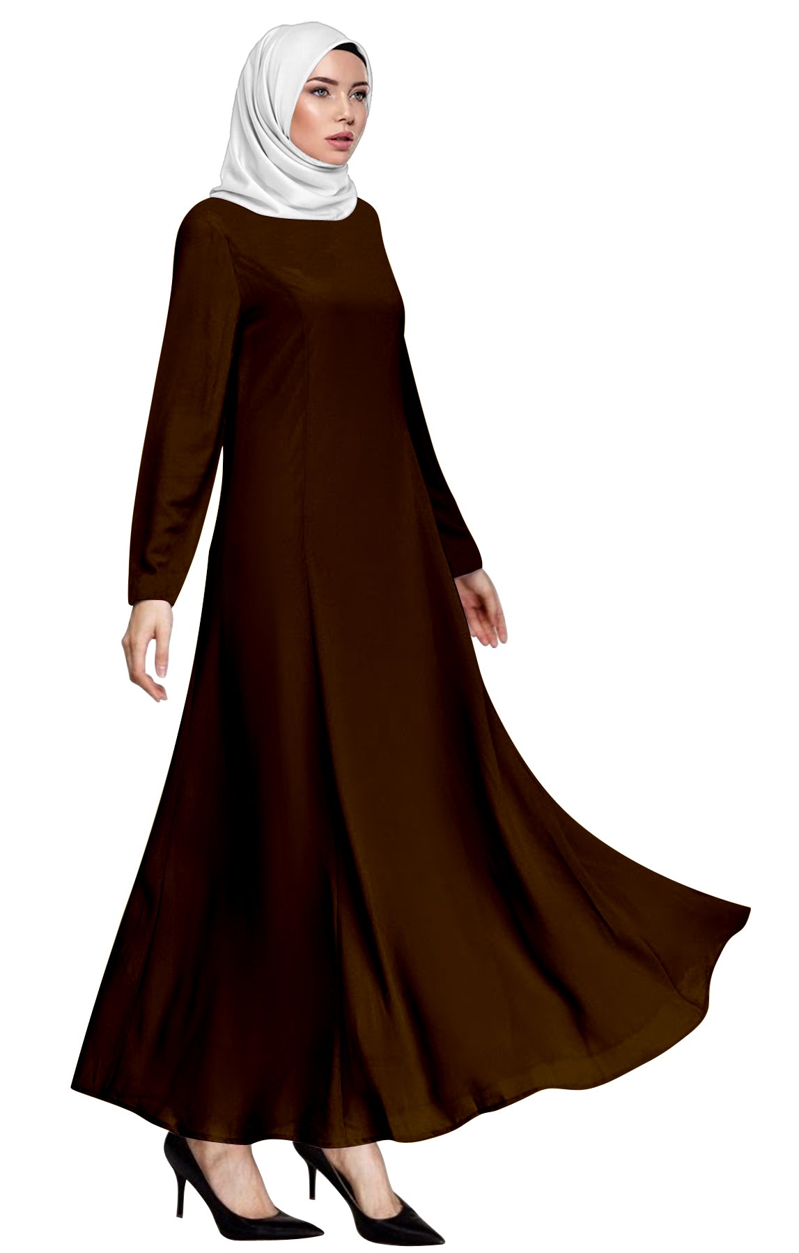 Long Gamis Abaya Dress Polos Tangan Panjang Bawah Besar