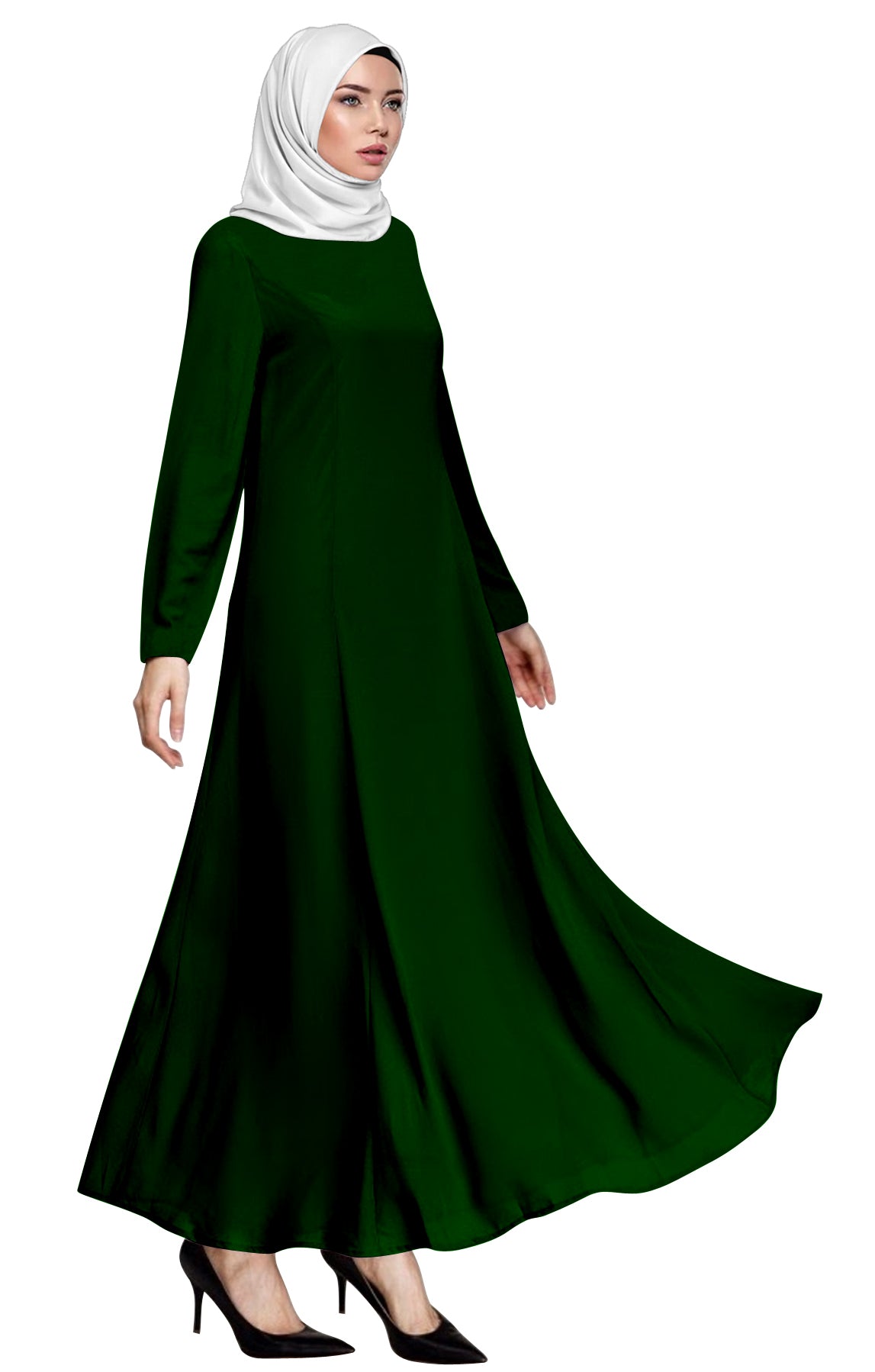 Long Gamis Abaya Dress Polos Tangan Panjang Bawah Besar