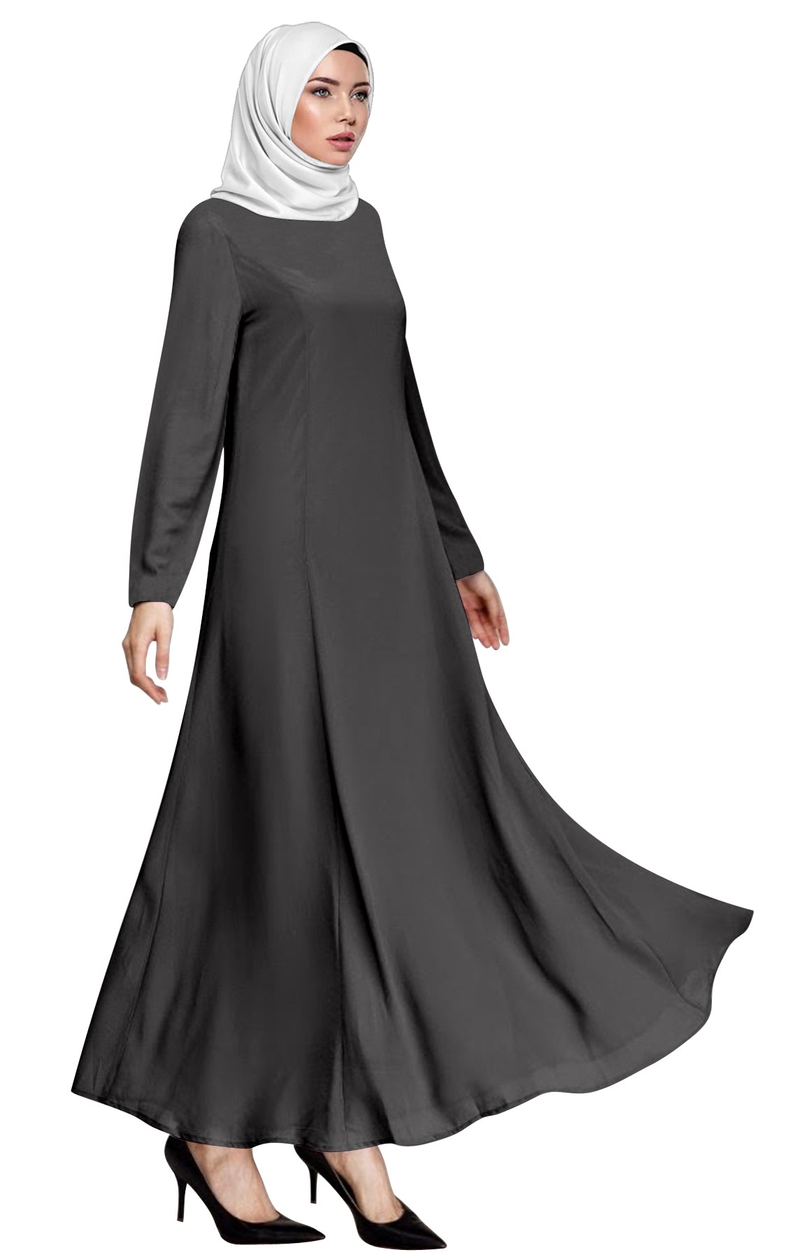 Long Gamis Abaya Dress Polos Tangan Panjang Bawah Besar