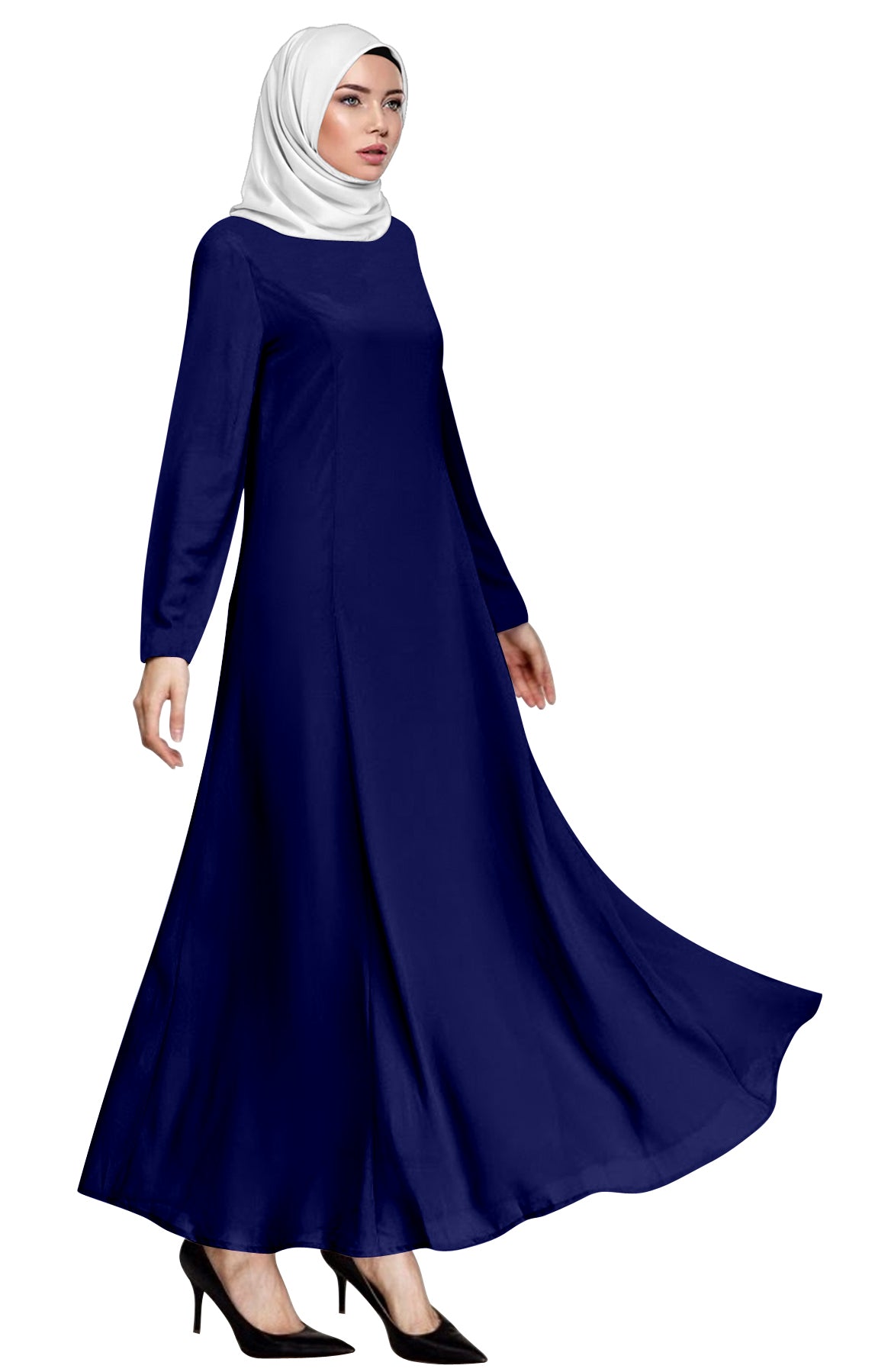 Long Gamis Abaya Dress Polos Tangan Panjang Bawah Besar