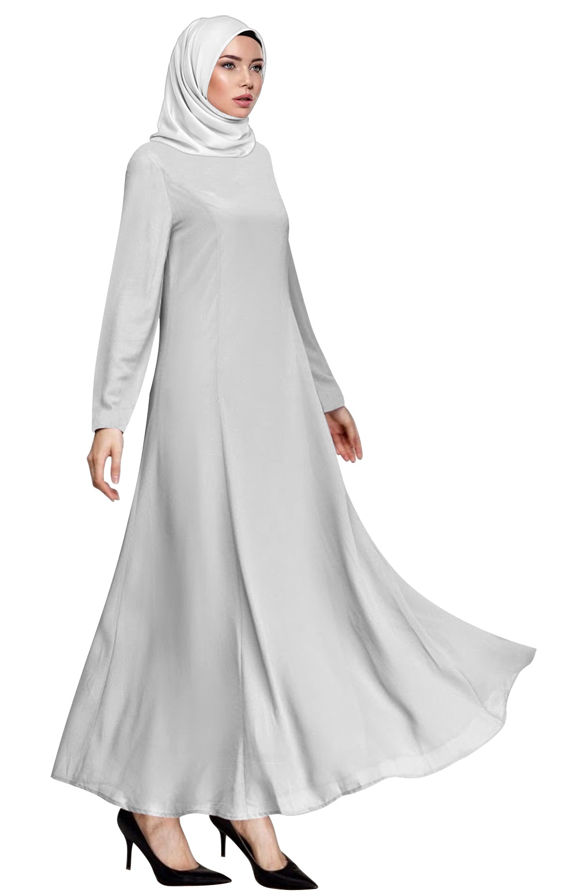 Long Gamis Abaya Dress Polos Tangan Panjang Bawah Besar