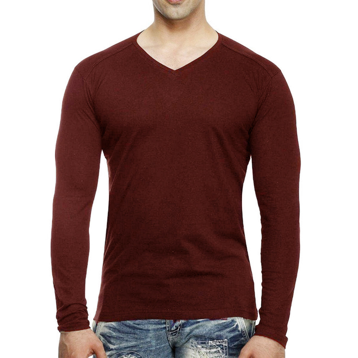 Men T-Shirt Kaos Pria Tangan Panjang V Neck
