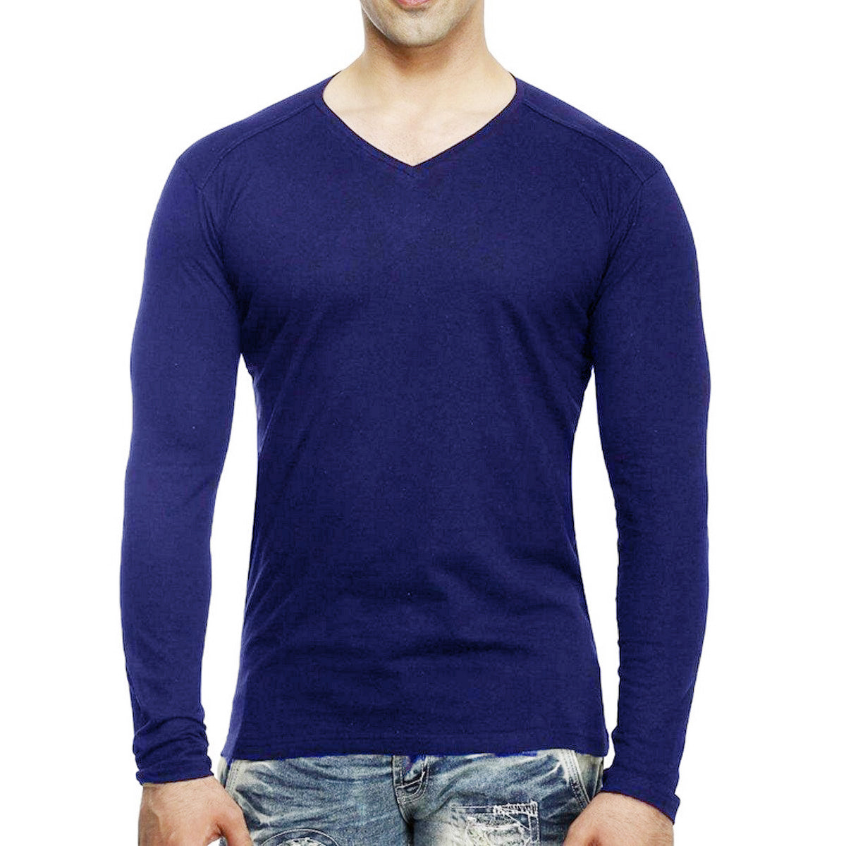 Men T-Shirt Kaos Pria Tangan Panjang V Neck