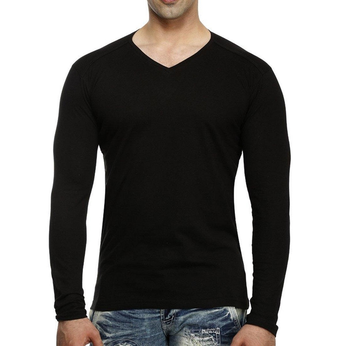 Men T-Shirt Kaos Pria Tangan Panjang V Neck