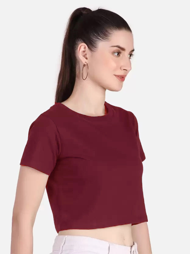 T-Shirt Crop Top Wanita Tangan Pendel Motif Polos Cotton