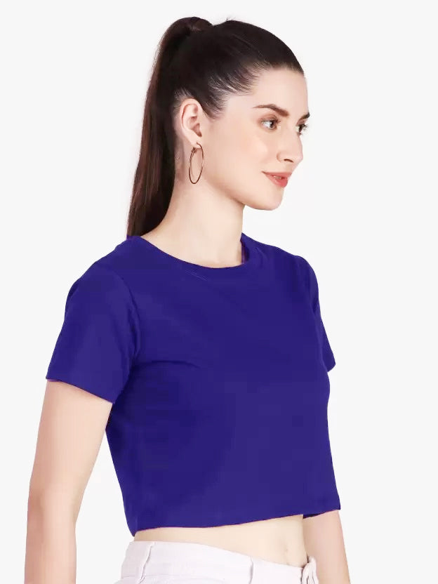 T-Shirt Crop Top Wanita Tangan Pendel Motif Polos Cotton
