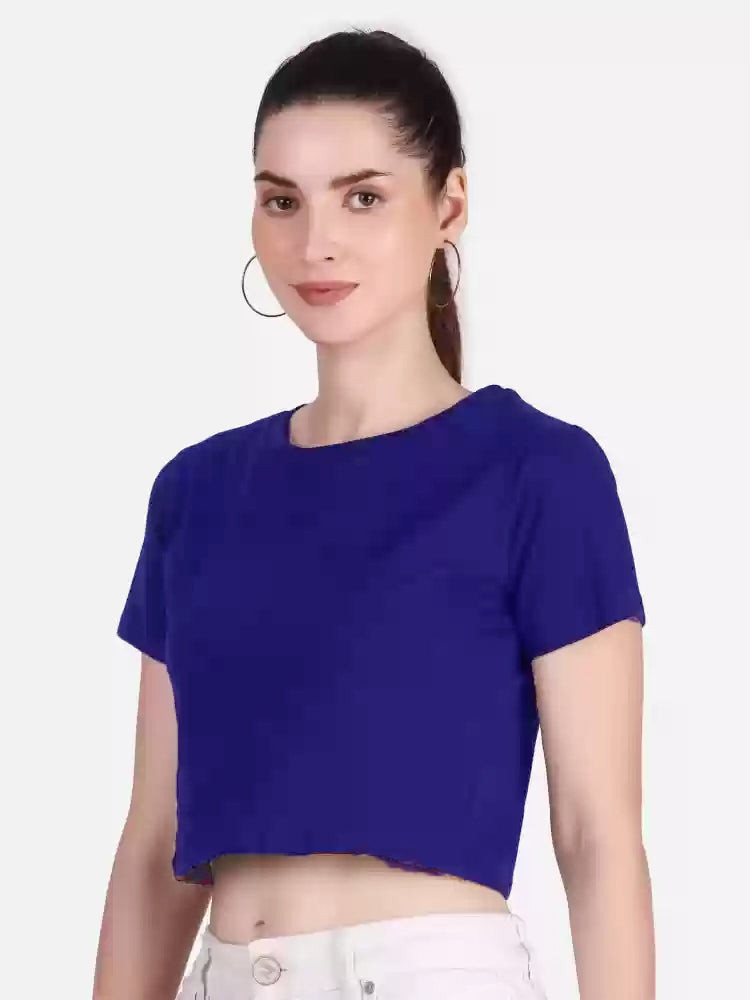 T-Shirt Crop Top Wanita Tangan Pendel Motif Polos Cotton