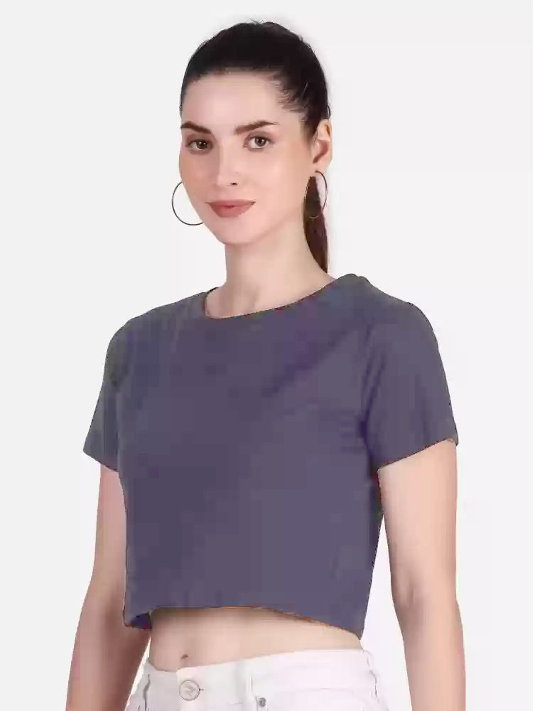 T-Shirt Crop Top Wanita Tangan Pendel Motif Polos Cotton