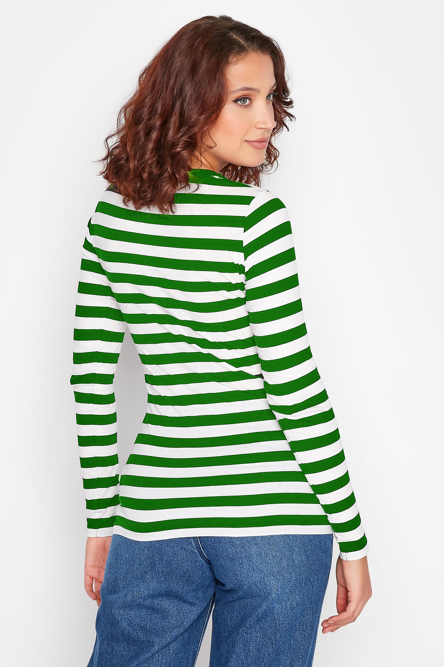 T-Shirt Wanita Tangan Panjang Body Fit Model Garis-Garis Cotton