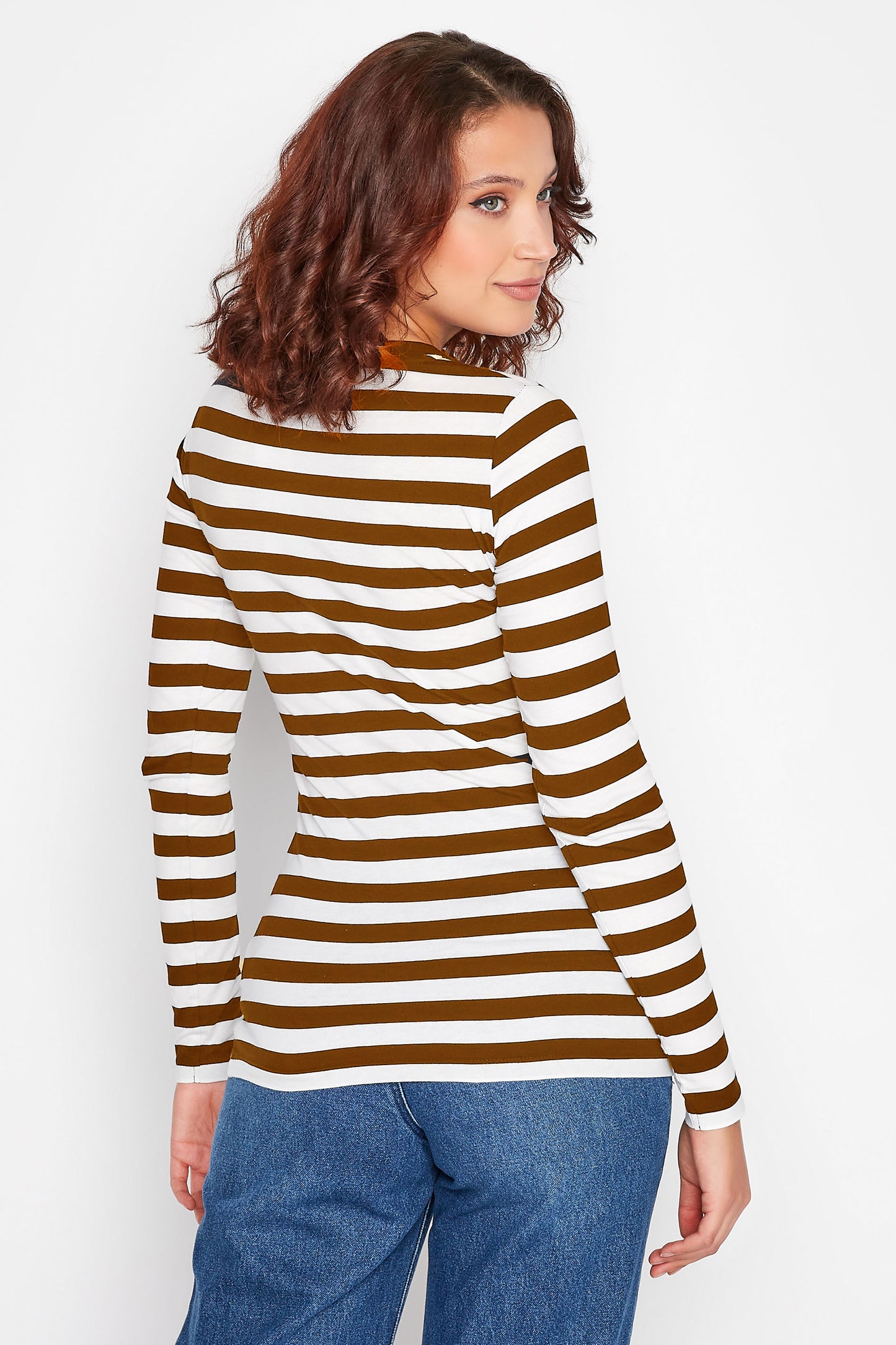 T-Shirt Wanita Tangan Panjang Body Fit Model Garis-Garis Cotton