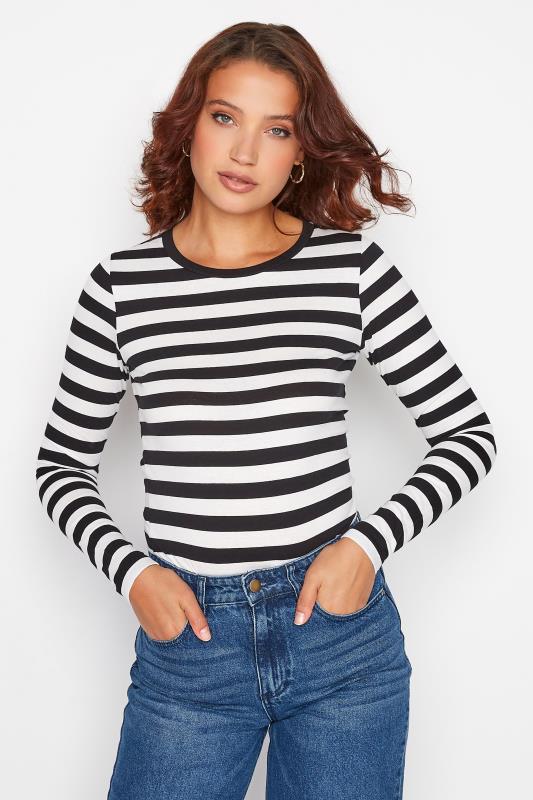 T-Shirt Wanita Tangan Panjang Body Fit Model Garis-Garis Cotton