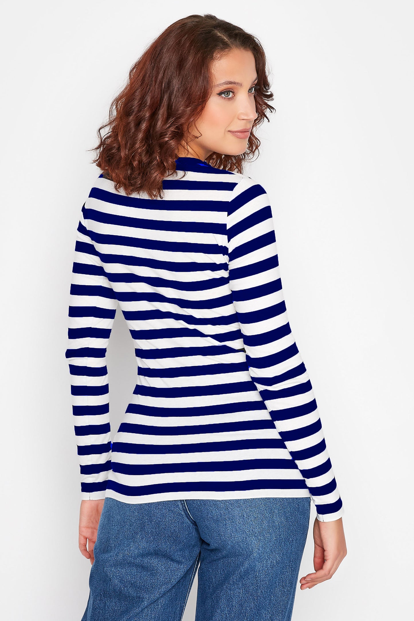 T-Shirt Wanita Tangan Panjang Body Fit Model Garis-Garis Cotton