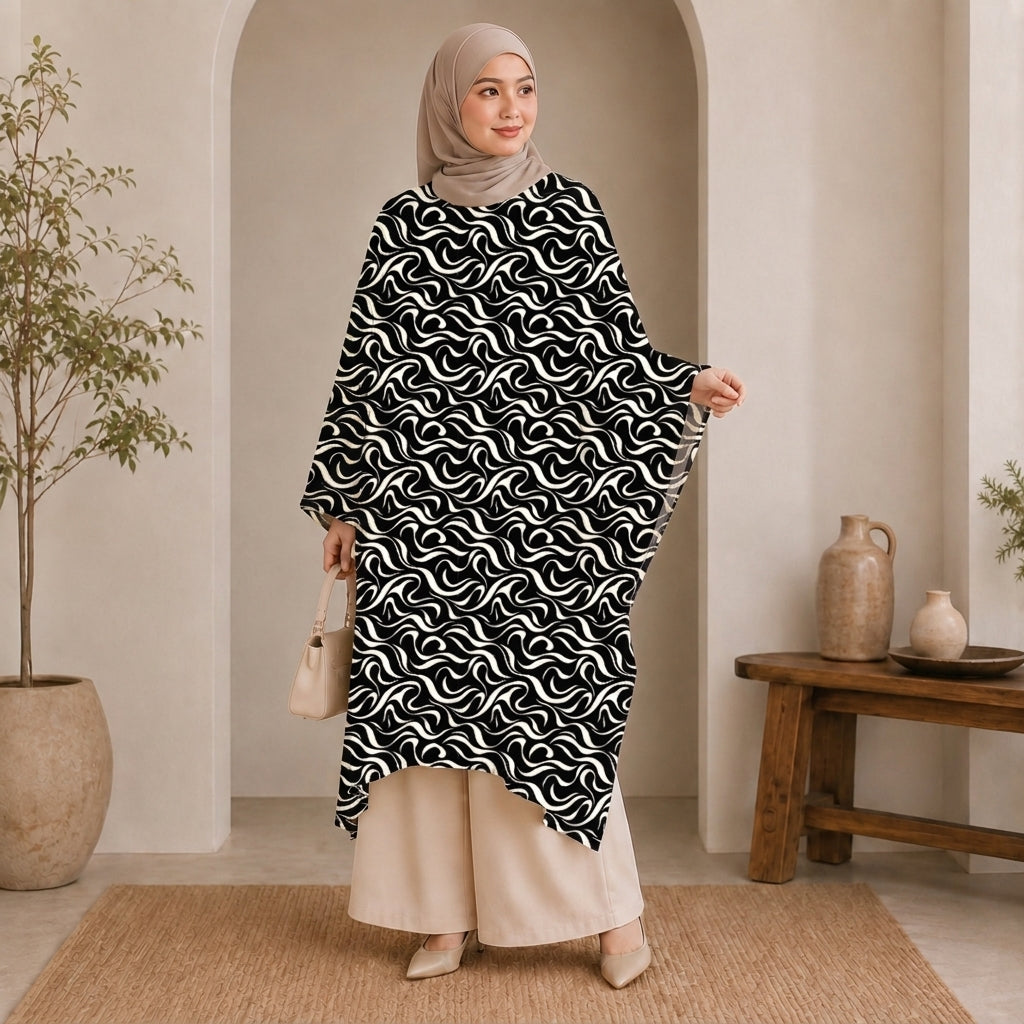 PREMIUM ABSTRACT SWIRL PRINTED LONG KAFTAN