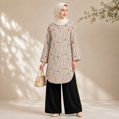 PREMIUM MODERN BATANICAL PRINTED LONG BLOUSE