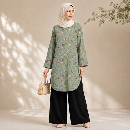 PREMIUM MODERN BATANICAL PRINTED LONG BLOUSE