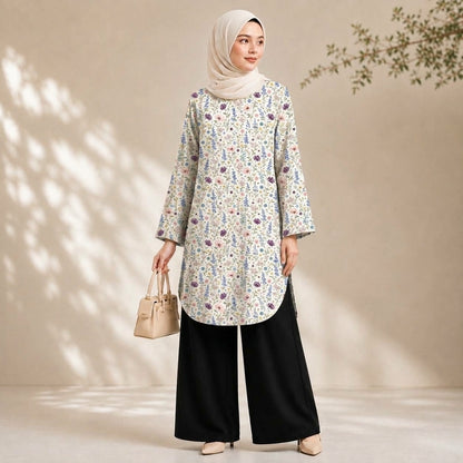 PREMIUM MODERN BATANICAL PRINTED LONG BLOUSE
