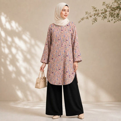 PREMIUM MODERN BATANICAL PRINTED LONG BLOUSE
