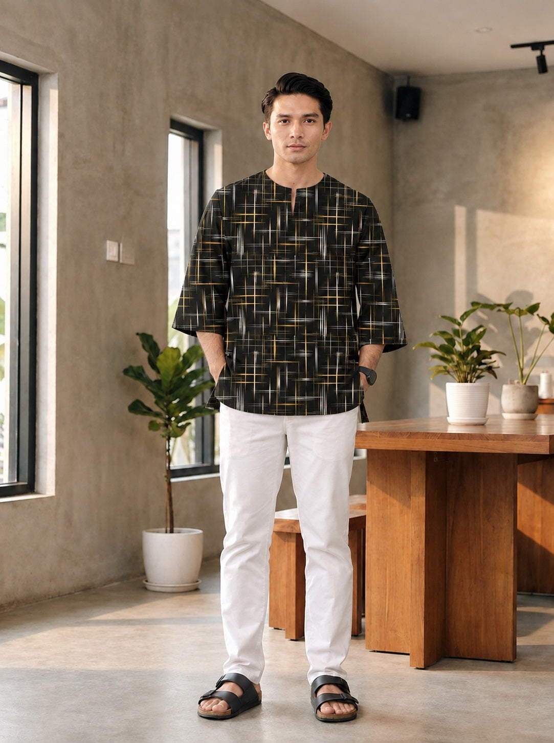 PREMIUM MODERN MINIMALIST LINE ROUND NECK MUSLIM KURTA