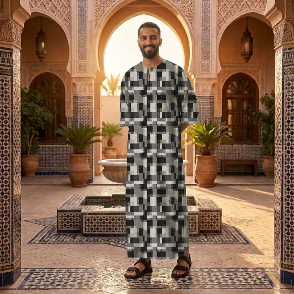 PREMIUM MODERN GEOMETRIC PRINTED ROUND NECK MUSLIM JUBAH