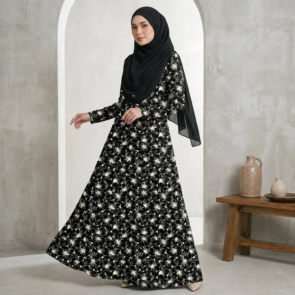 PREMIUM ELEGANT BLOOM PRINTED MUSLIMAH JUBAH