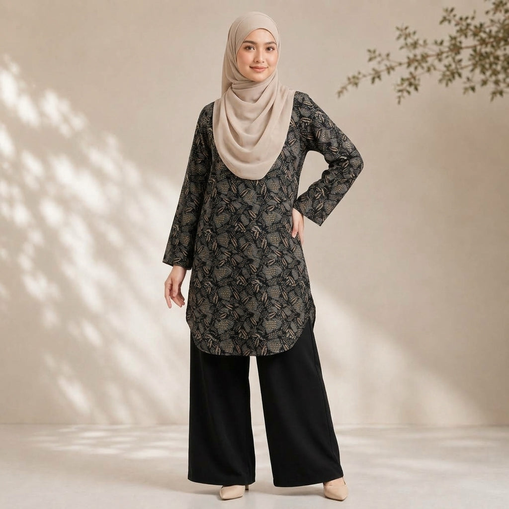 PREMIUM EXCLUSIVE LEAF PRINTED LONG BLOUSE