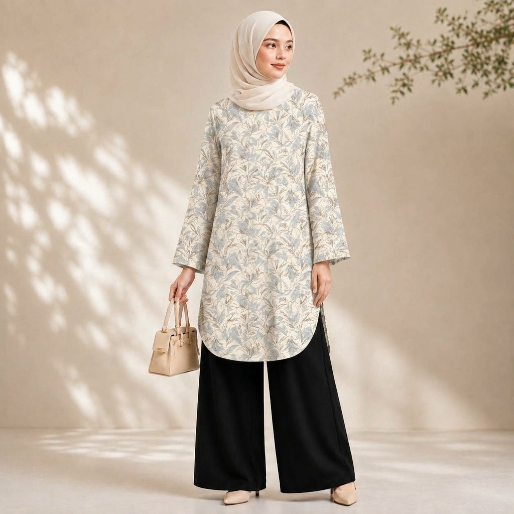 PREMIUM DELICATE FLORAL PRINTED LONG BLOUSE