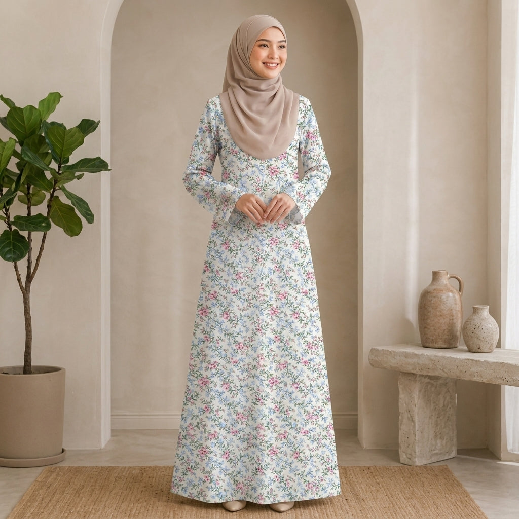 PREMIUM SOFT FLORAL PRINTED MUSLIMAH JUBAH