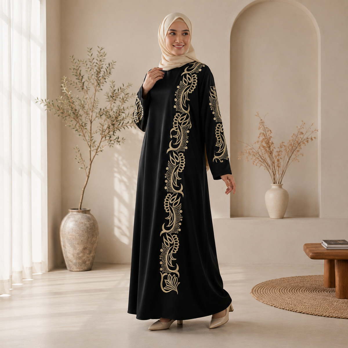 Jubah Aisyah Embroidery  Fashion Dull Satin