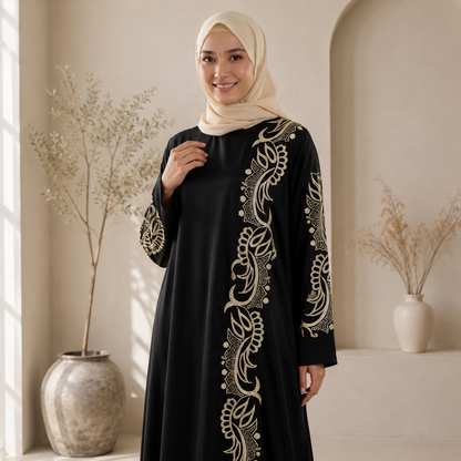 Jubah Aisyah Embroidery  Fashion Dull Satin